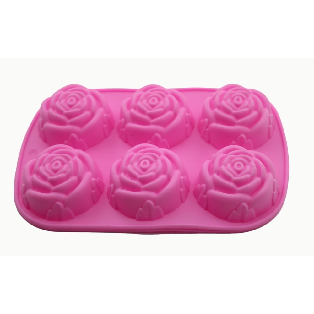2 Pack Pink Rose Flower Silicone Baking Mold 6 Cavity Floral Cake Soap Tray - Picture 2 of 2